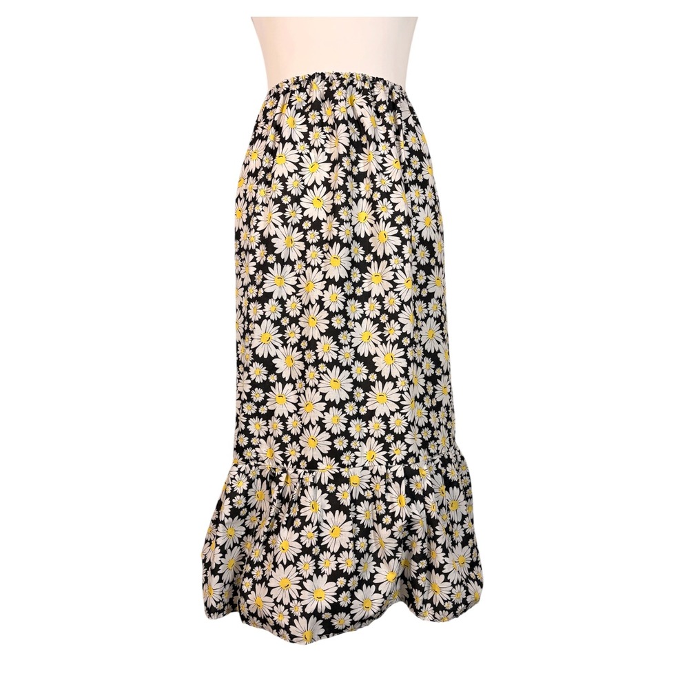 Vintage Daisy Midi Skirt M 90s Indie Folkcore Dark Whimsy Casual Handmade OOAK